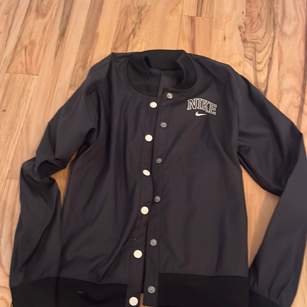 Vintage Nike Black Varsity Jacket Spell Out Swoosh